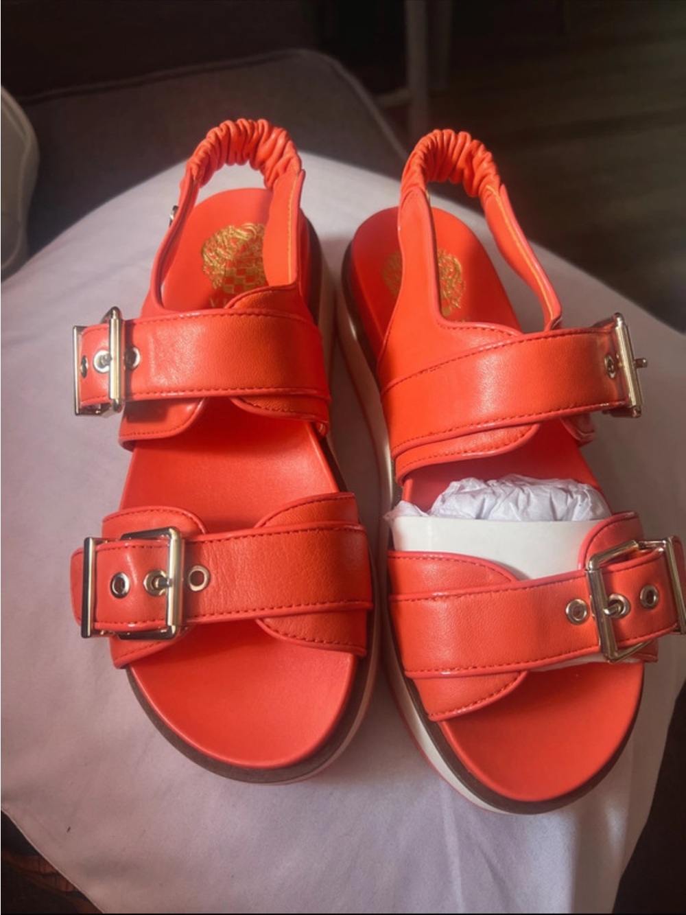 Vince Camuto Kids Neon Orange Buckle Sandals
